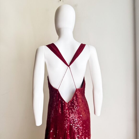 Joseph Ribkoff Gala Red Dequion Low Plunge Open Back Bia Cut Gown M - Picture 8 of 12